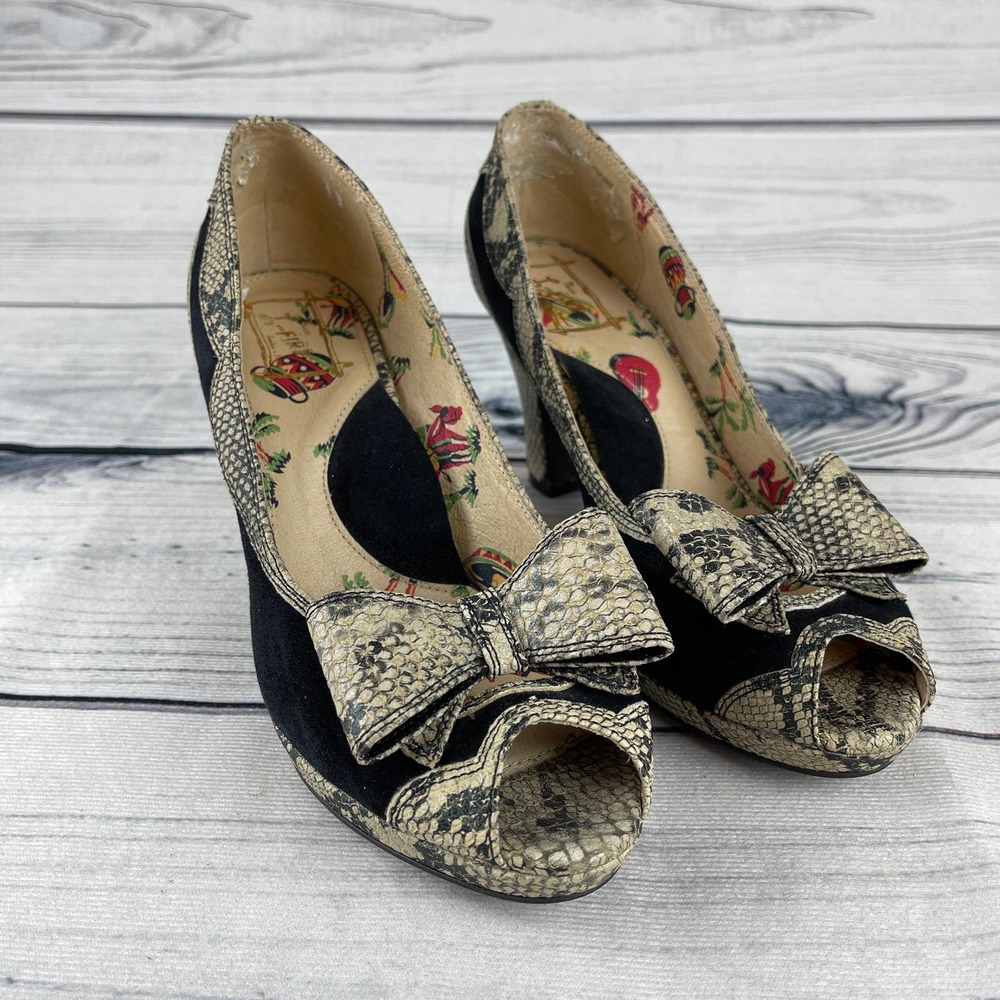 Miss L. Fire Snakeskin Bow Peep Toe